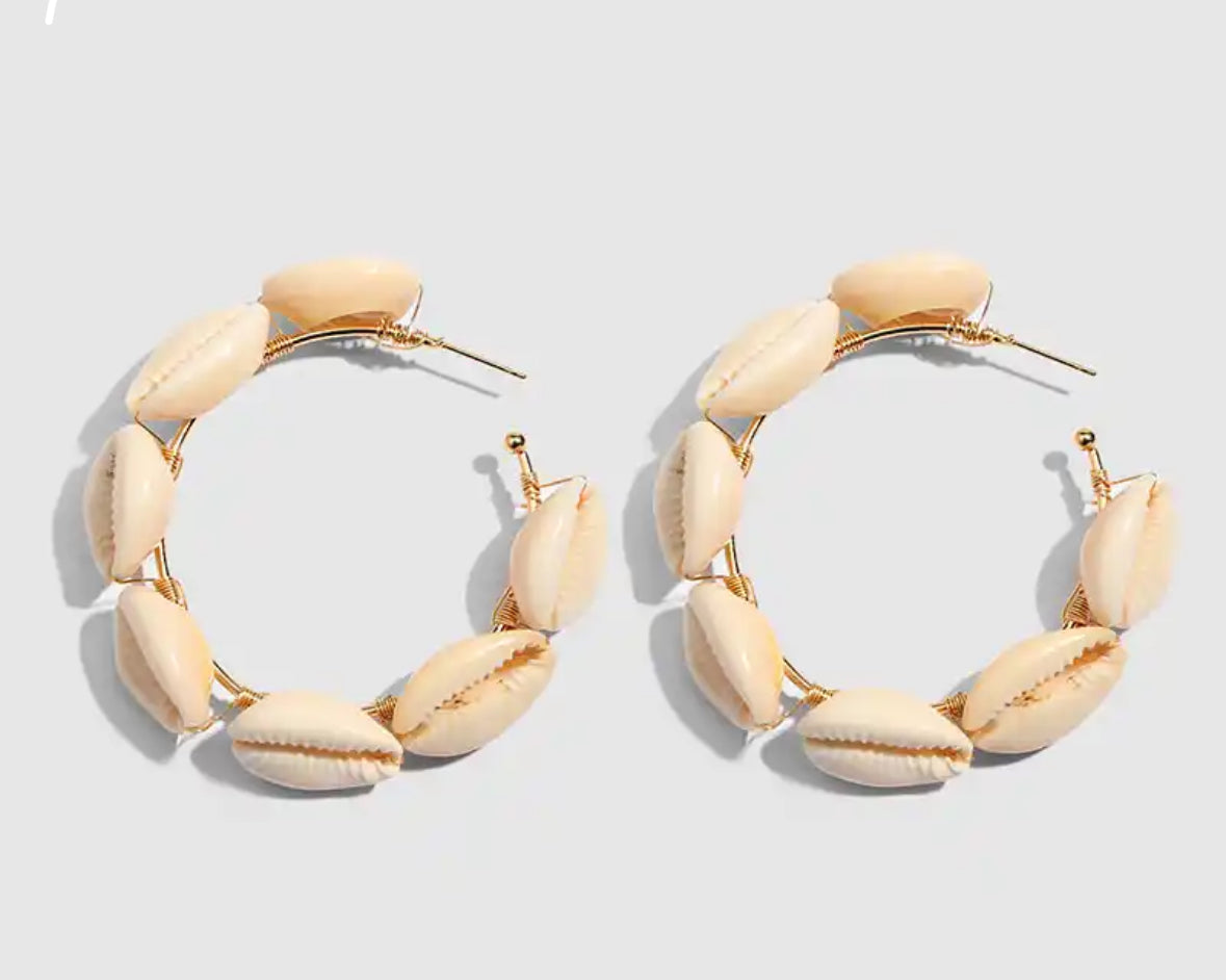 COWRIE SHELL HOOP EARRINGS