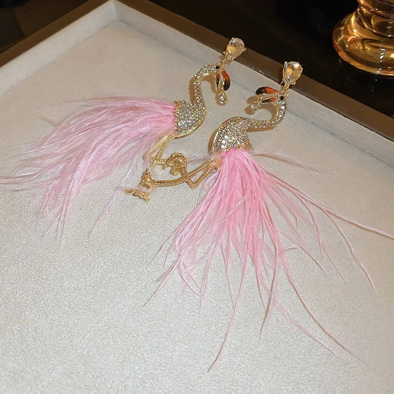 FLUFFY FLAMINGO STATEMENT EARRINGS