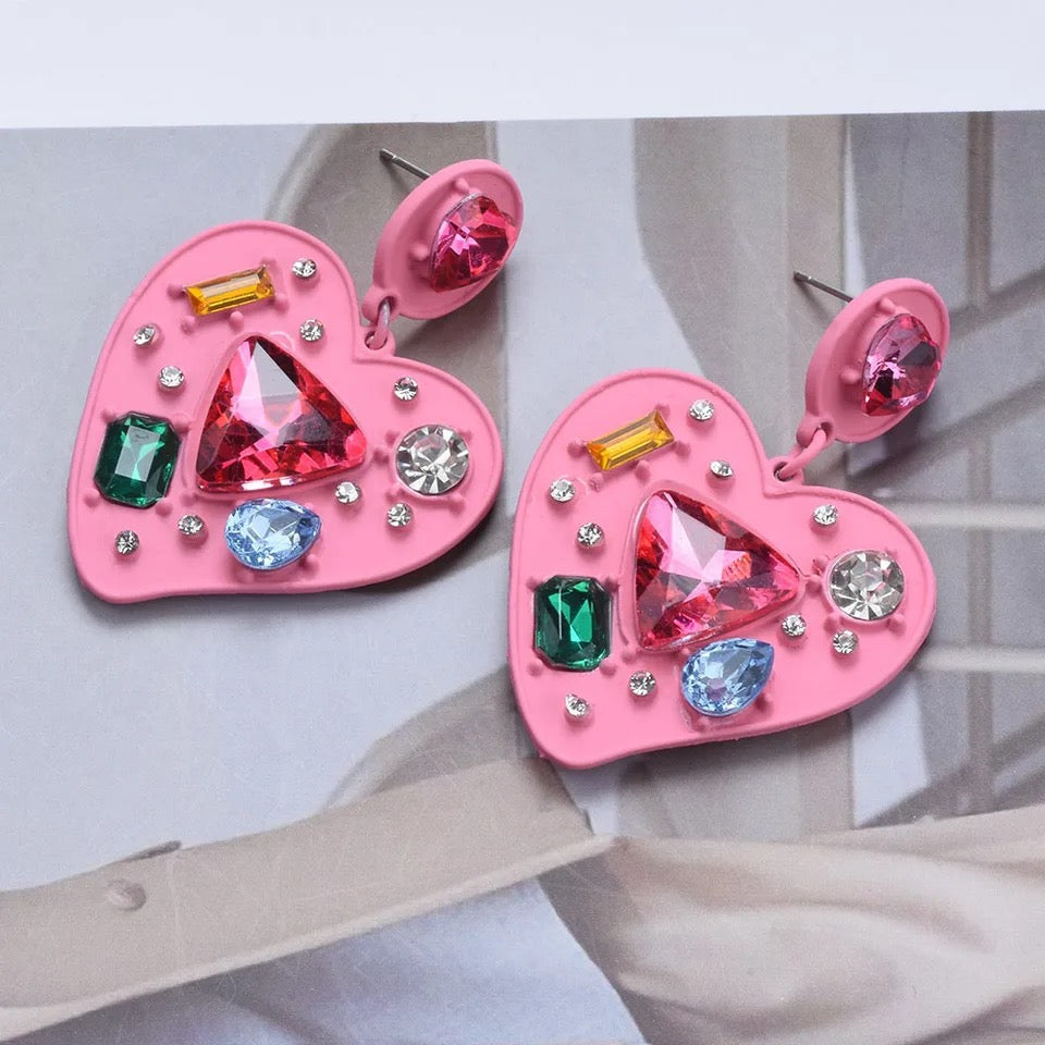 GEM HEARTS STATEMENT EARRINGS