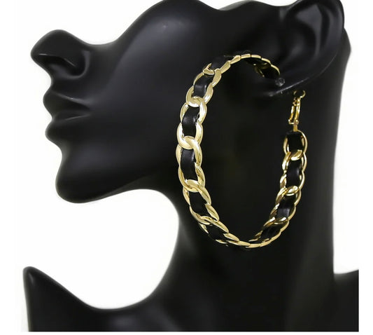 LEATHER DETAIL HOOP EARRINGS