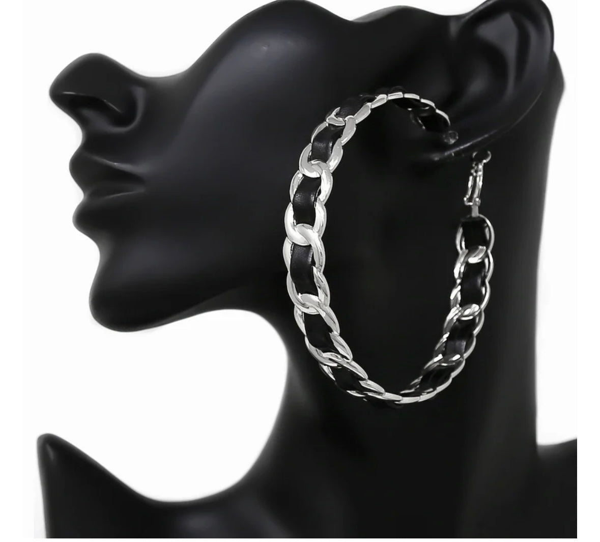 LEATHER DETAIL HOOP EARRINGS