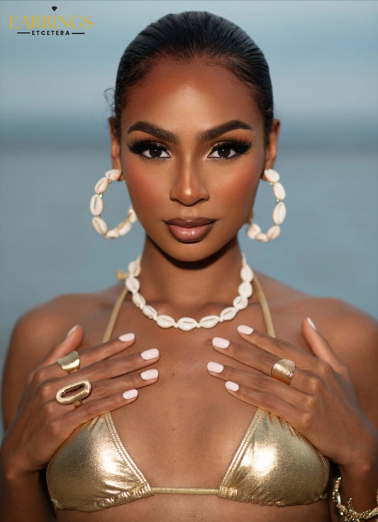 COWRIE SHELL HOOP EARRINGS