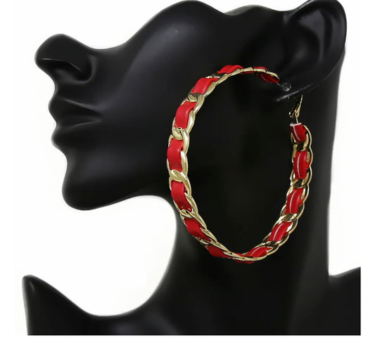 LEATHER DETAIL HOOP EARRINGS