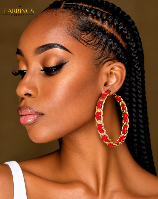 LEATHER DETAIL HOOP EARRINGS