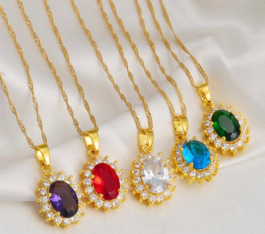 GEM STONE NECKLACE (STAINLESS STEEL)
