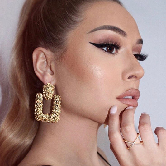 TEXTURED DOOR KNOCKER EARRINGS