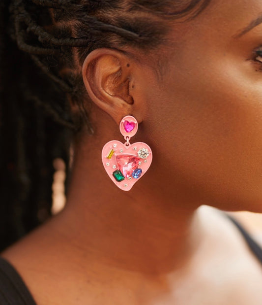GEM HEARTS STATEMENT EARRINGS